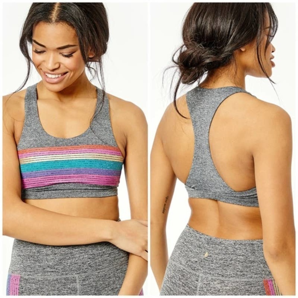 Spiritual Gangster Gray Sports Bra with Rainbow Stripes